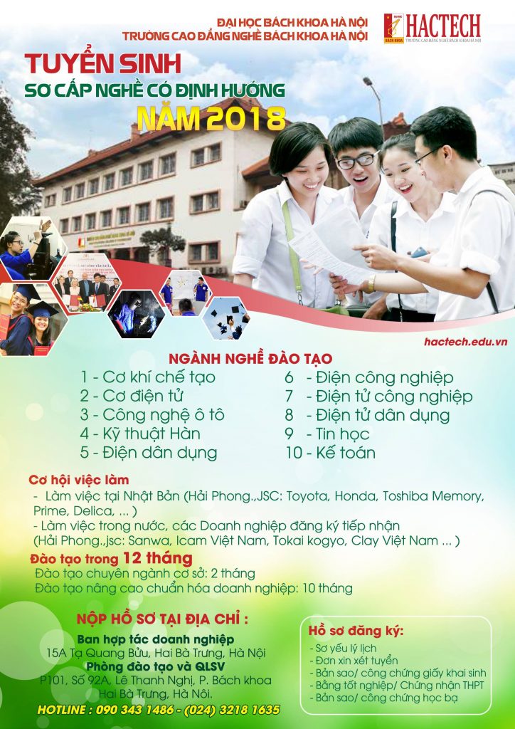 Thông báo Tuyển sinh Sơ cấp nghề có định hướng năm 2018