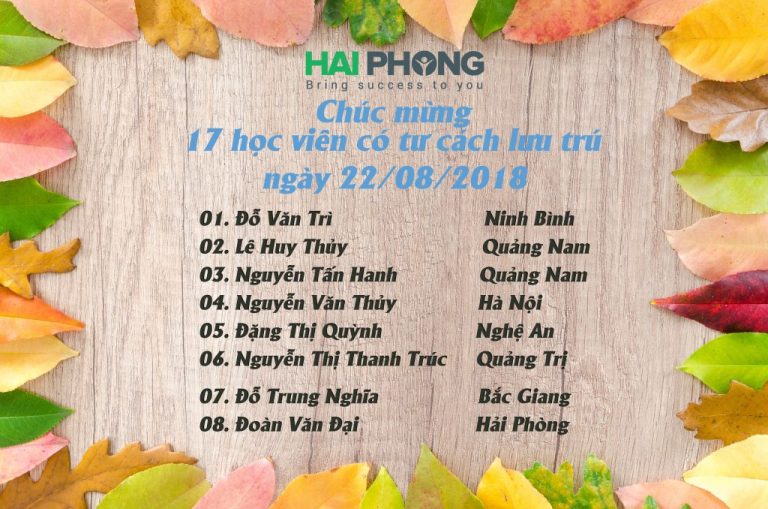 17 thực tập sinh Hải Phong có tư cách lưu trú ngày 22/08/2018