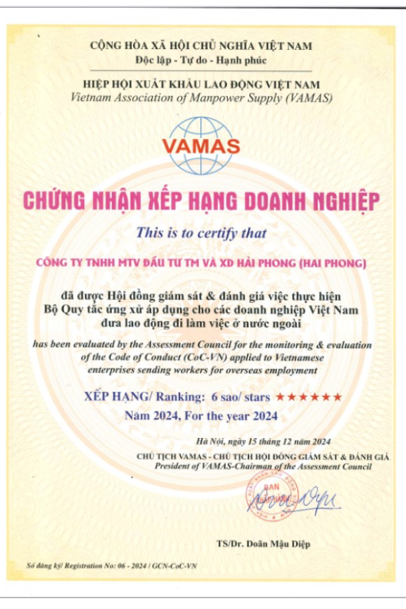 Chứng Nhận VAMAS 6 Sao & Ý Nghĩa Thực Sự Khi Chọn Doanh Nghiệp Phái Cử Nhân Lực